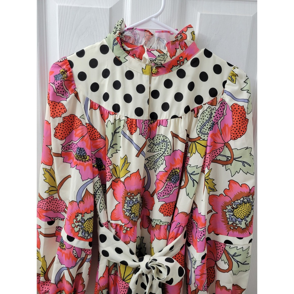 Crosby by Mollie Burch Floral Polka Dot Maxi Dress Long Sleeve Belted Small - Picture 14 of 16
